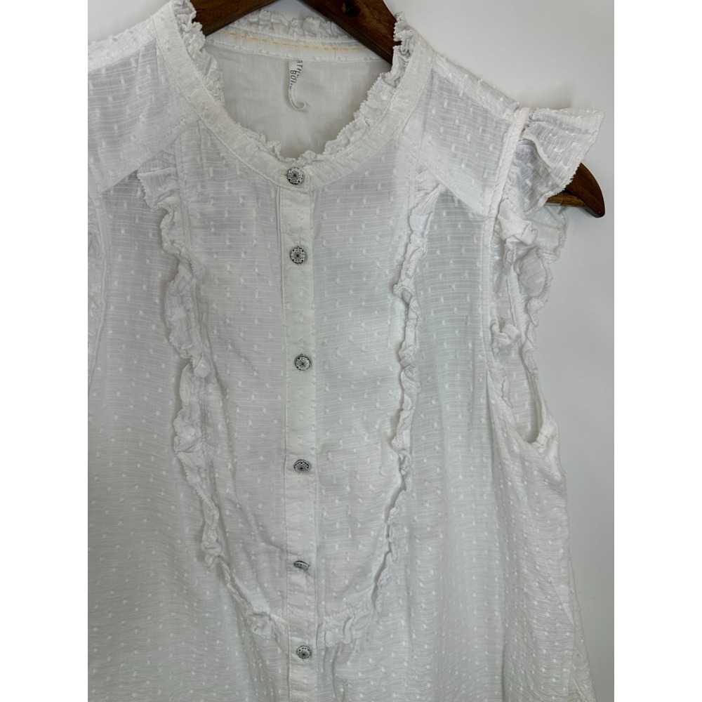 Feather Bone Anthropologie Soneva Swiss Dot Ruffle Top Small Button Sleeveless - Picture 5 of 11